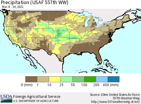 United States Precipitation (USAF 557th WW) Thematic Map For 3/8/2021 - 3/14/2021