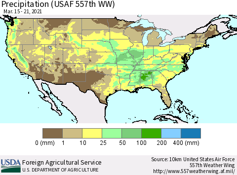 United States Precipitation (USAF 557th WW) Thematic Map For 3/15/2021 - 3/21/2021