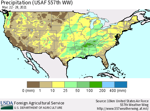United States Precipitation (USAF 557th WW) Thematic Map For 3/22/2021 - 3/28/2021