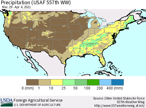 United States Precipitation (USAF 557th WW) Thematic Map For 3/29/2021 - 4/4/2021