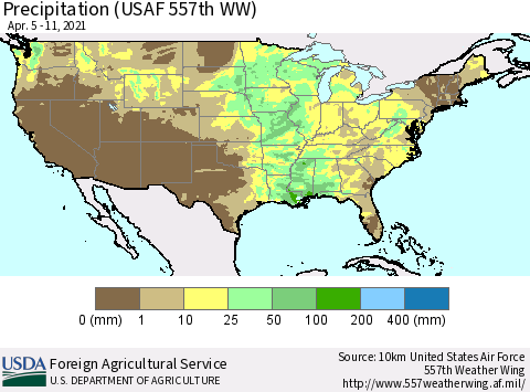 United States Precipitation (USAF 557th WW) Thematic Map For 4/5/2021 - 4/11/2021