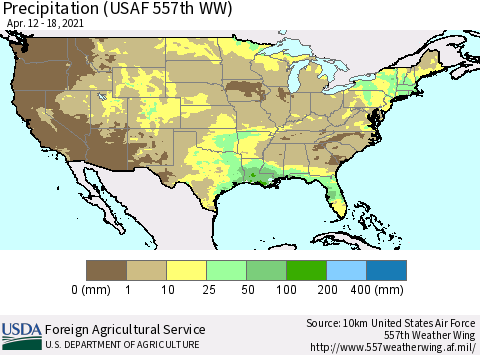 United States Precipitation (USAF 557th WW) Thematic Map For 4/12/2021 - 4/18/2021