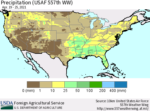 United States Precipitation (USAF 557th WW) Thematic Map For 4/19/2021 - 4/25/2021