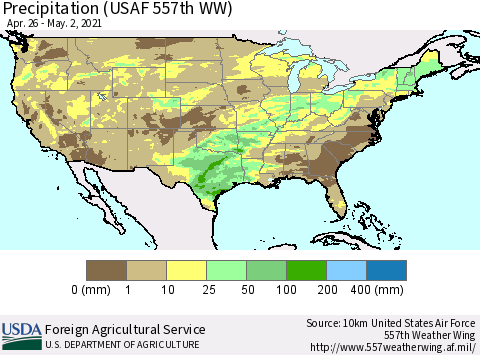 United States Precipitation (USAF 557th WW) Thematic Map For 4/26/2021 - 5/2/2021