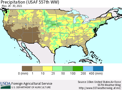 United States Precipitation (USAF 557th WW) Thematic Map For 5/24/2021 - 5/30/2021
