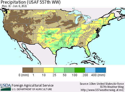United States Precipitation (USAF 557th WW) Thematic Map For 5/31/2021 - 6/6/2021