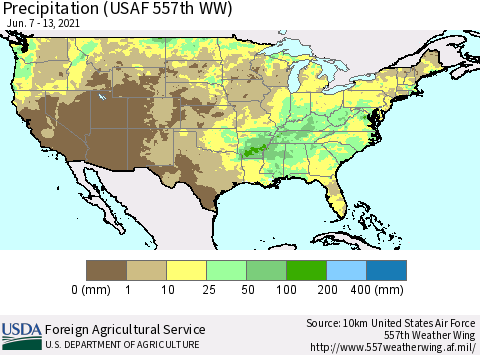 United States Precipitation (USAF 557th WW) Thematic Map For 6/7/2021 - 6/13/2021