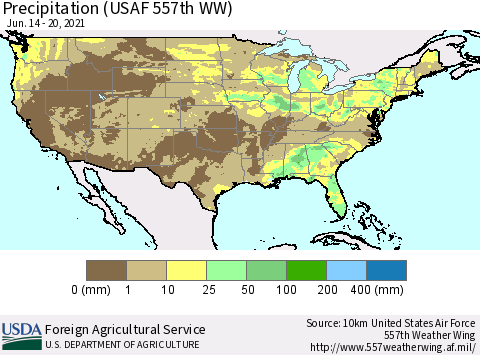 United States Precipitation (USAF 557th WW) Thematic Map For 6/14/2021 - 6/20/2021