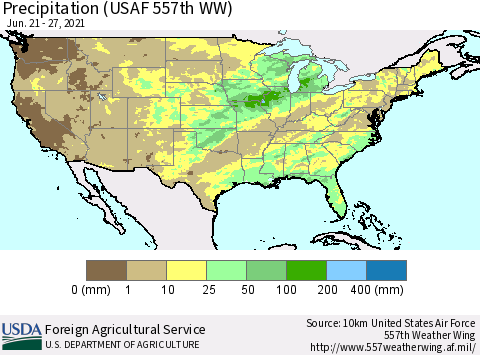 United States Precipitation (USAF 557th WW) Thematic Map For 6/21/2021 - 6/27/2021