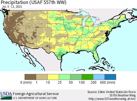 United States Precipitation (USAF 557th WW) Thematic Map For 7/5/2021 - 7/11/2021
