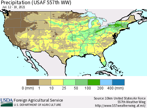 United States Precipitation (USAF 557th WW) Thematic Map For 7/12/2021 - 7/18/2021