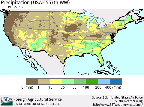 United States Precipitation (USAF 557th WW) Thematic Map For 7/19/2021 - 7/25/2021