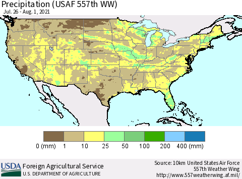 United States Precipitation (USAF 557th WW) Thematic Map For 7/26/2021 - 8/1/2021