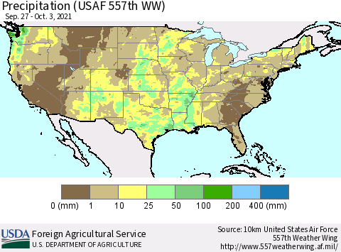 United States Precipitation (USAF 557th WW) Thematic Map For 9/27/2021 - 10/3/2021