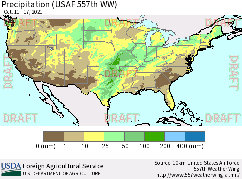 United States Precipitation (USAF 557th WW) Thematic Map For 10/11/2021 - 10/17/2021
