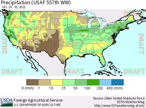 United States Precipitation (USAF 557th WW) Thematic Map For 10/25/2021 - 10/31/2021