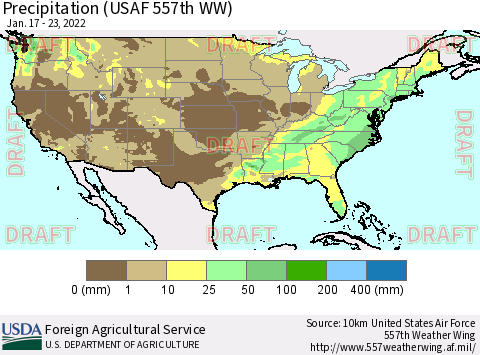 United States Precipitation (USAF 557th WW) Thematic Map For 1/17/2022 - 1/23/2022