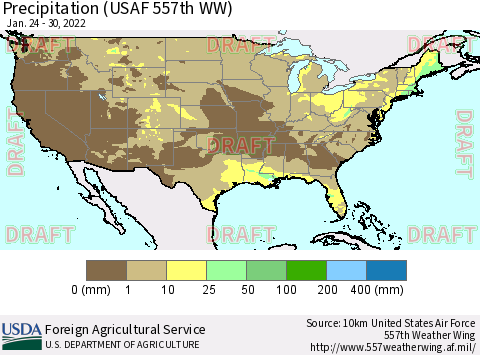 United States Precipitation (USAF 557th WW) Thematic Map For 1/24/2022 - 1/30/2022