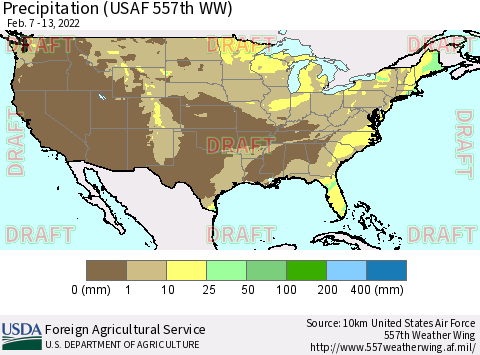 United States Precipitation (USAF 557th WW) Thematic Map For 2/7/2022 - 2/13/2022