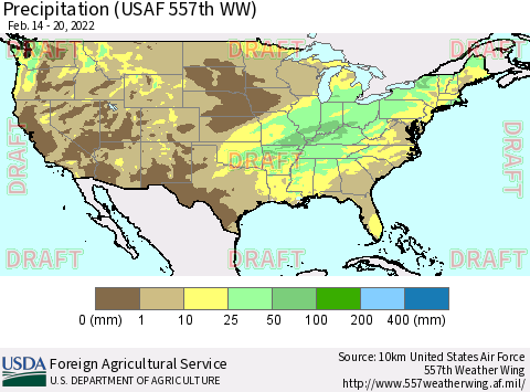 United States Precipitation (USAF 557th WW) Thematic Map For 2/14/2022 - 2/20/2022