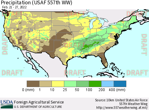 United States Precipitation (USAF 557th WW) Thematic Map For 2/21/2022 - 2/27/2022