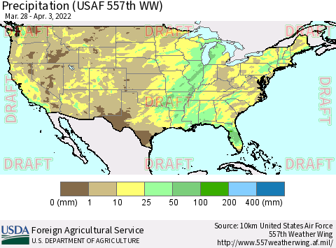 United States Precipitation (USAF 557th WW) Thematic Map For 3/28/2022 - 4/3/2022