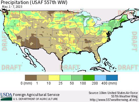 United States Precipitation (USAF 557th WW) Thematic Map For 5/1/2023 - 5/7/2023