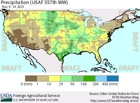 United States Precipitation (USAF 557th WW) Thematic Map For 5/8/2023 - 5/14/2023
