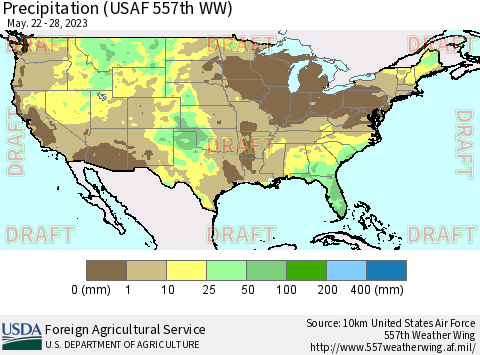 United States Precipitation (USAF 557th WW) Thematic Map For 5/22/2023 - 5/28/2023