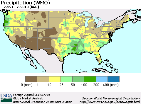United States Precipitation (WMO) Thematic Map For 4/1/2019 - 4/7/2019