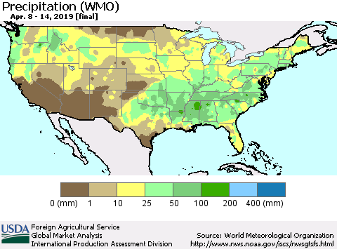 United States Precipitation (WMO) Thematic Map For 4/8/2019 - 4/14/2019