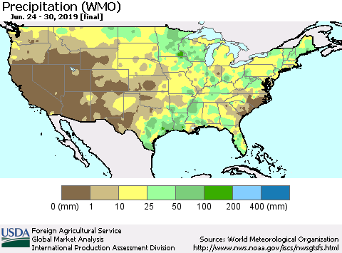 United States Precipitation (WMO) Thematic Map For 6/24/2019 - 6/30/2019