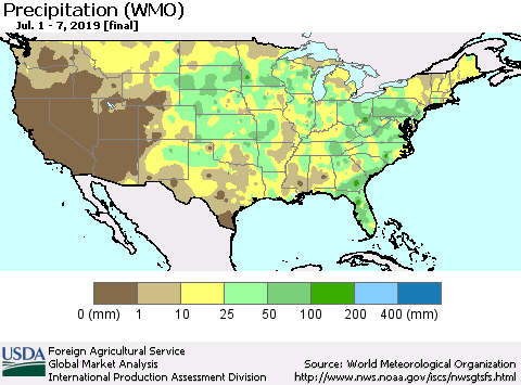 United States Precipitation (WMO) Thematic Map For 7/1/2019 - 7/7/2019