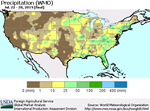 United States Precipitation (WMO) Thematic Map For 7/22/2019 - 7/28/2019
