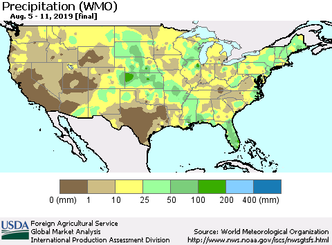 United States Precipitation (WMO) Thematic Map For 8/5/2019 - 8/11/2019