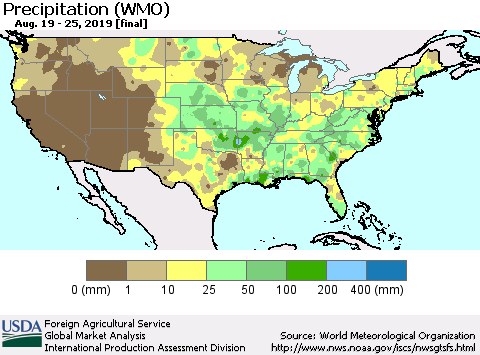 United States Precipitation (WMO) Thematic Map For 8/19/2019 - 8/25/2019