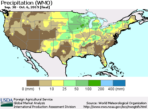 United States Precipitation (WMO) Thematic Map For 9/30/2019 - 10/6/2019