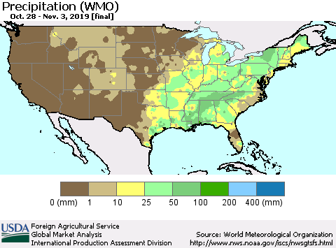 United States Precipitation (WMO) Thematic Map For 10/28/2019 - 11/3/2019