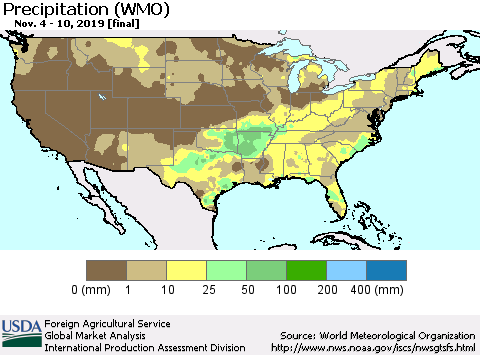 United States Precipitation (WMO) Thematic Map For 11/4/2019 - 11/10/2019