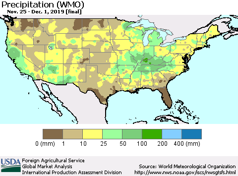 United States Precipitation (WMO) Thematic Map For 11/25/2019 - 12/1/2019