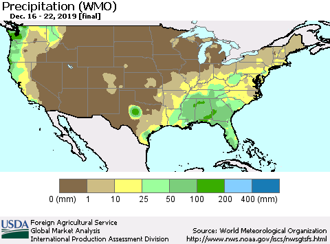 United States Precipitation (WMO) Thematic Map For 12/16/2019 - 12/22/2019