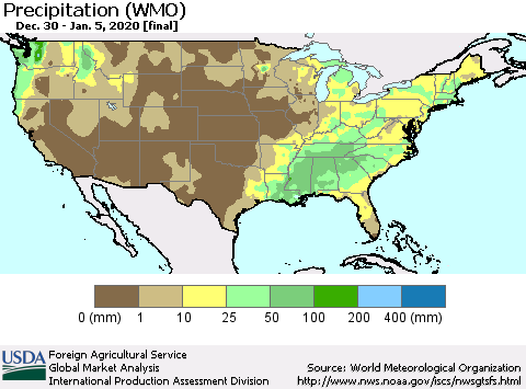 United States Precipitation (WMO) Thematic Map For 12/30/2019 - 1/5/2020