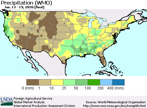 United States Precipitation (WMO) Thematic Map For 1/13/2020 - 1/19/2020