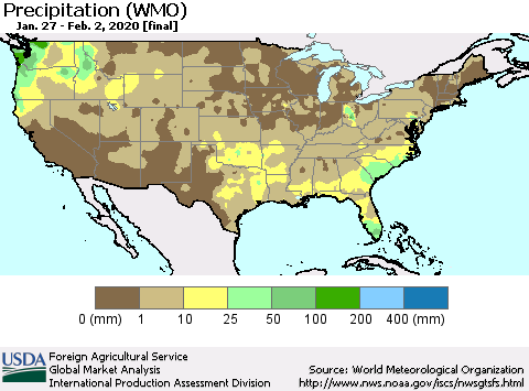 United States Precipitation (WMO) Thematic Map For 1/27/2020 - 2/2/2020