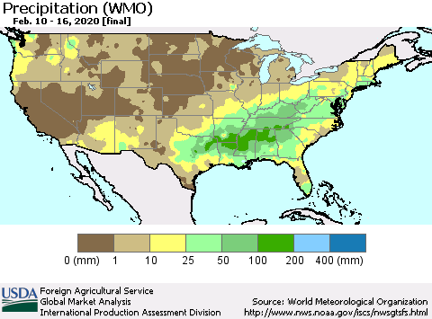 United States Precipitation (WMO) Thematic Map For 2/10/2020 - 2/16/2020