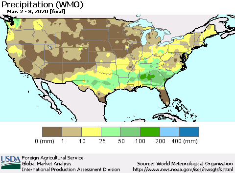 United States Precipitation (WMO) Thematic Map For 3/2/2020 - 3/8/2020