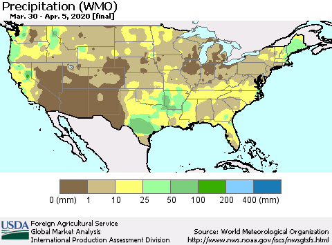United States Precipitation (WMO) Thematic Map For 3/30/2020 - 4/5/2020