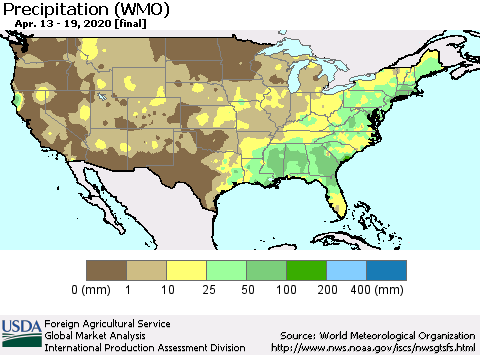 United States Precipitation (WMO) Thematic Map For 4/13/2020 - 4/19/2020