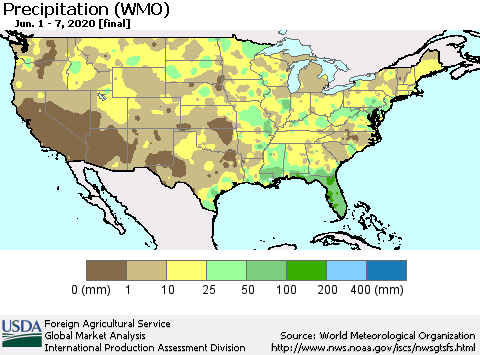 United States Precipitation (WMO) Thematic Map For 6/1/2020 - 6/7/2020