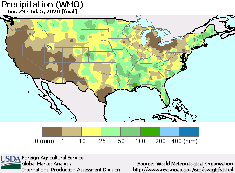 United States Precipitation (WMO) Thematic Map For 6/29/2020 - 7/5/2020